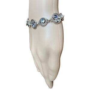 Purple and Blue Crystals with Silver Tone chain Bracelet